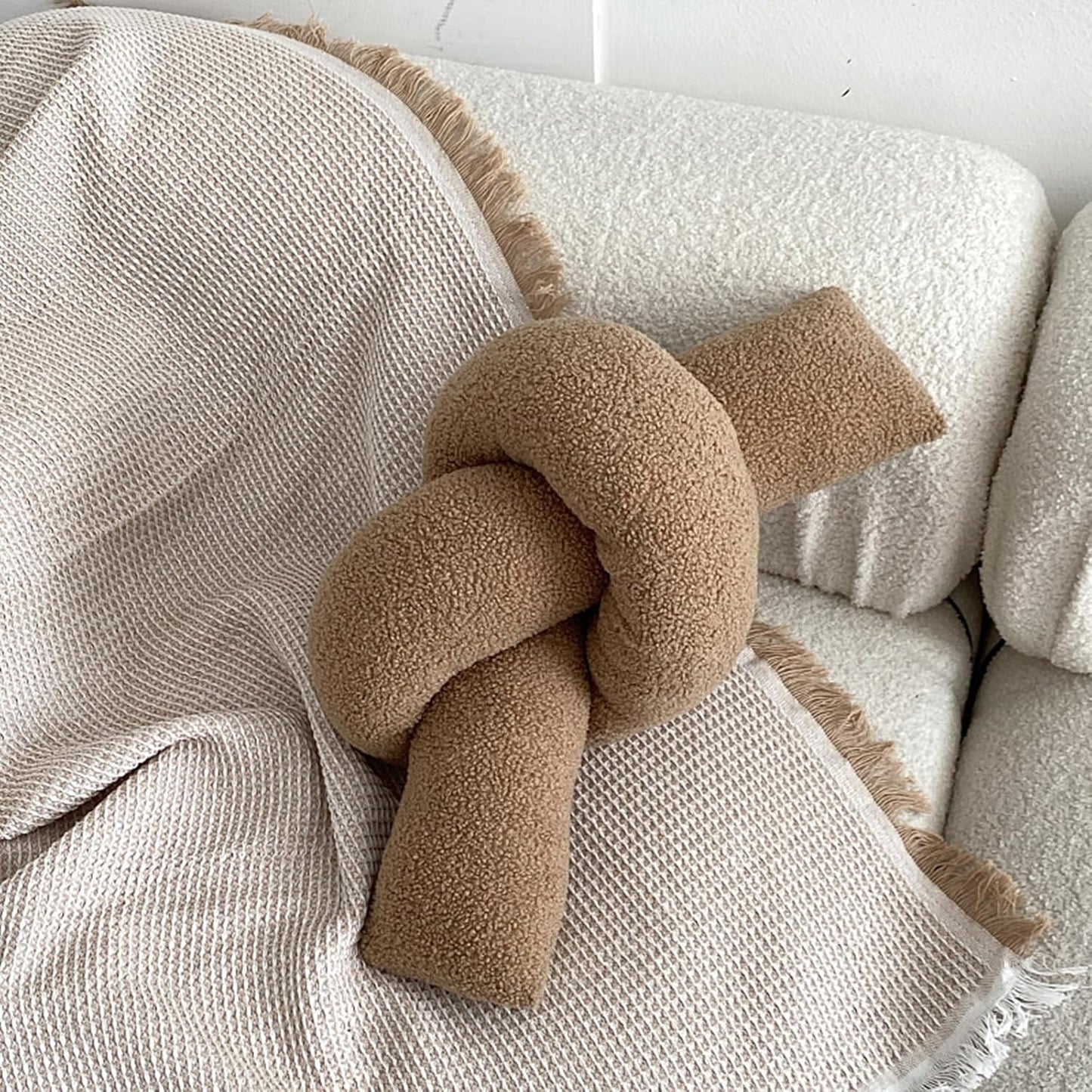 Khaki Knot Pillow Long Shaped Soft Knot Plush Pillow Cushion Home Decoration Throw Pillows for Sofa Bedroom Car Office Gift