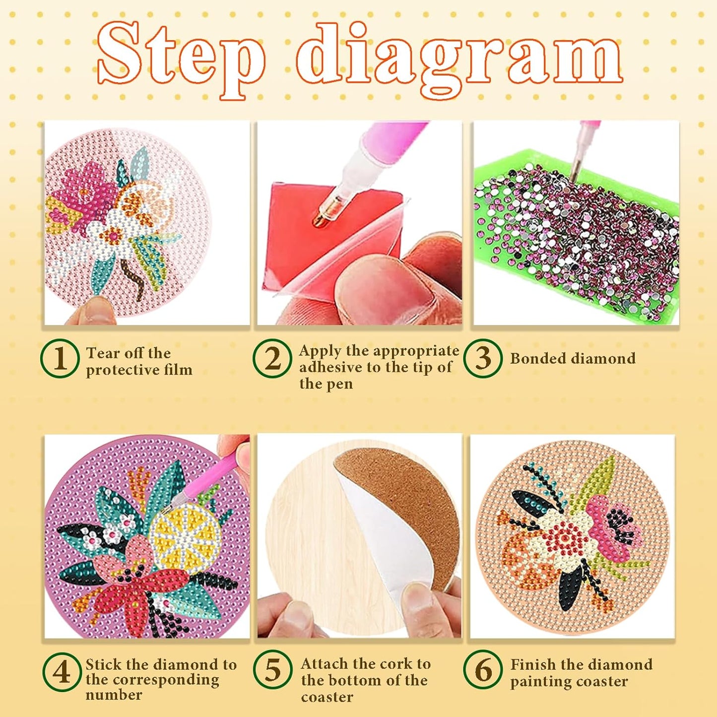 DOTSOPS Flowers Diamond Painting Coaster with Holder 5D Diamond Art Kits for Adults Round Full Drill Beginners Gem Dots Craft Arts Supplies Party Home Decor 8pcs