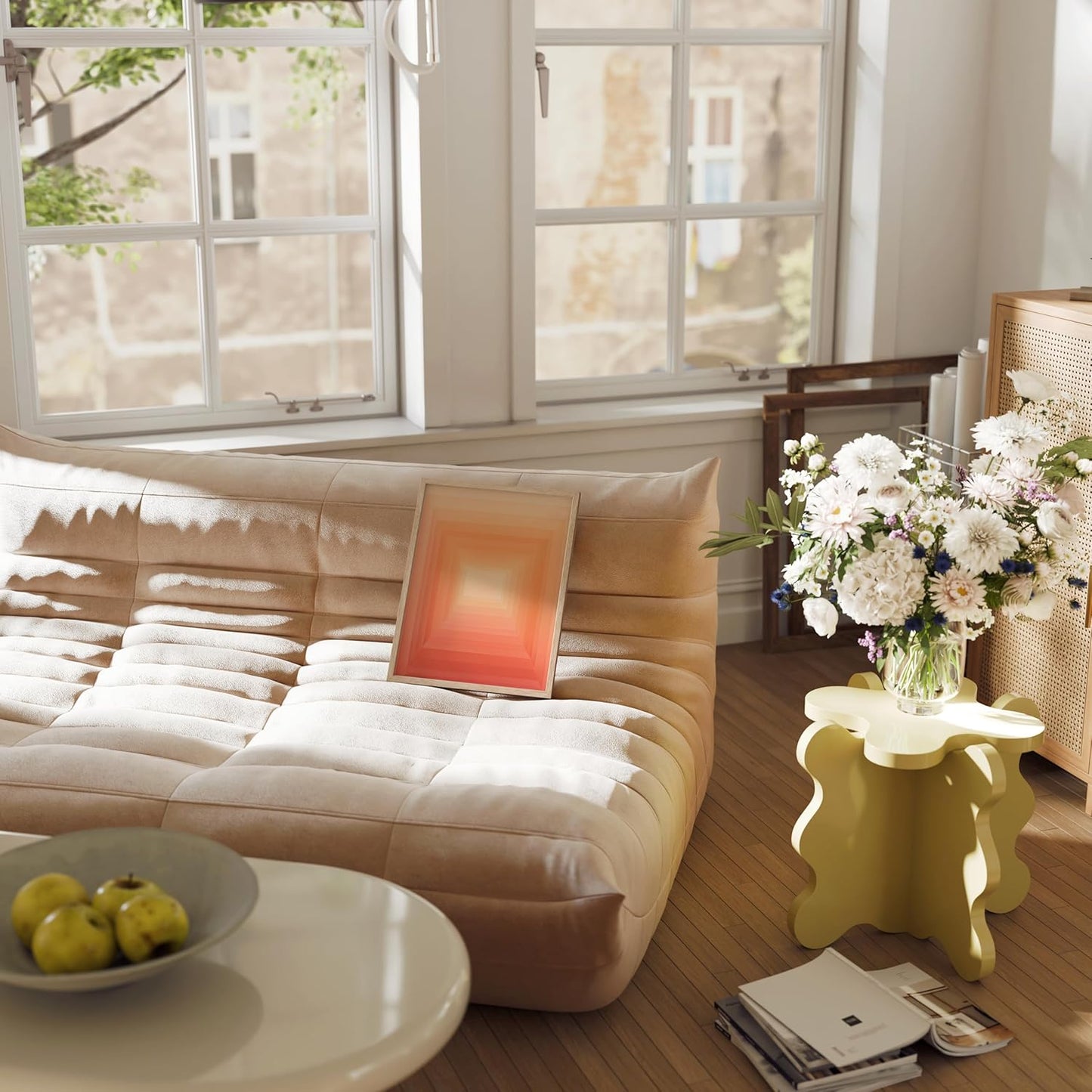 HAUS AND HUES Colorful Abstract Wall Art - Minimalist Retro Picture for Living Room Decor, Red and Pink Modern Wall Art Painting (Pink Geometric 2, Beige Frame, 11x14)