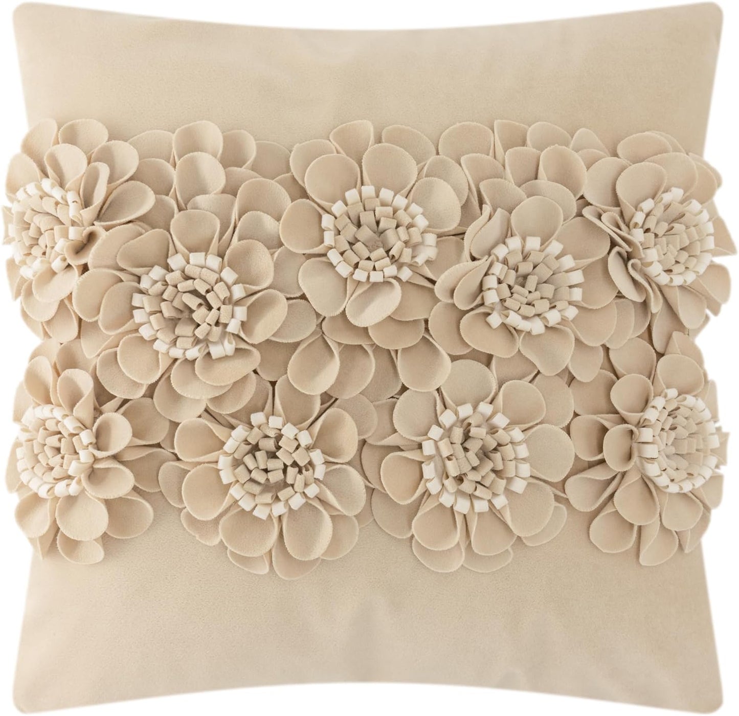 JWH Handmade 3D Flower Throw Pillow Covers Aesthetic Decorative Colorful Floral Accent Pillow Cases Stereo Pillowcase Cute Cushion for Car Bed Couch Bedroom Decor 18x18 Inch Camel White