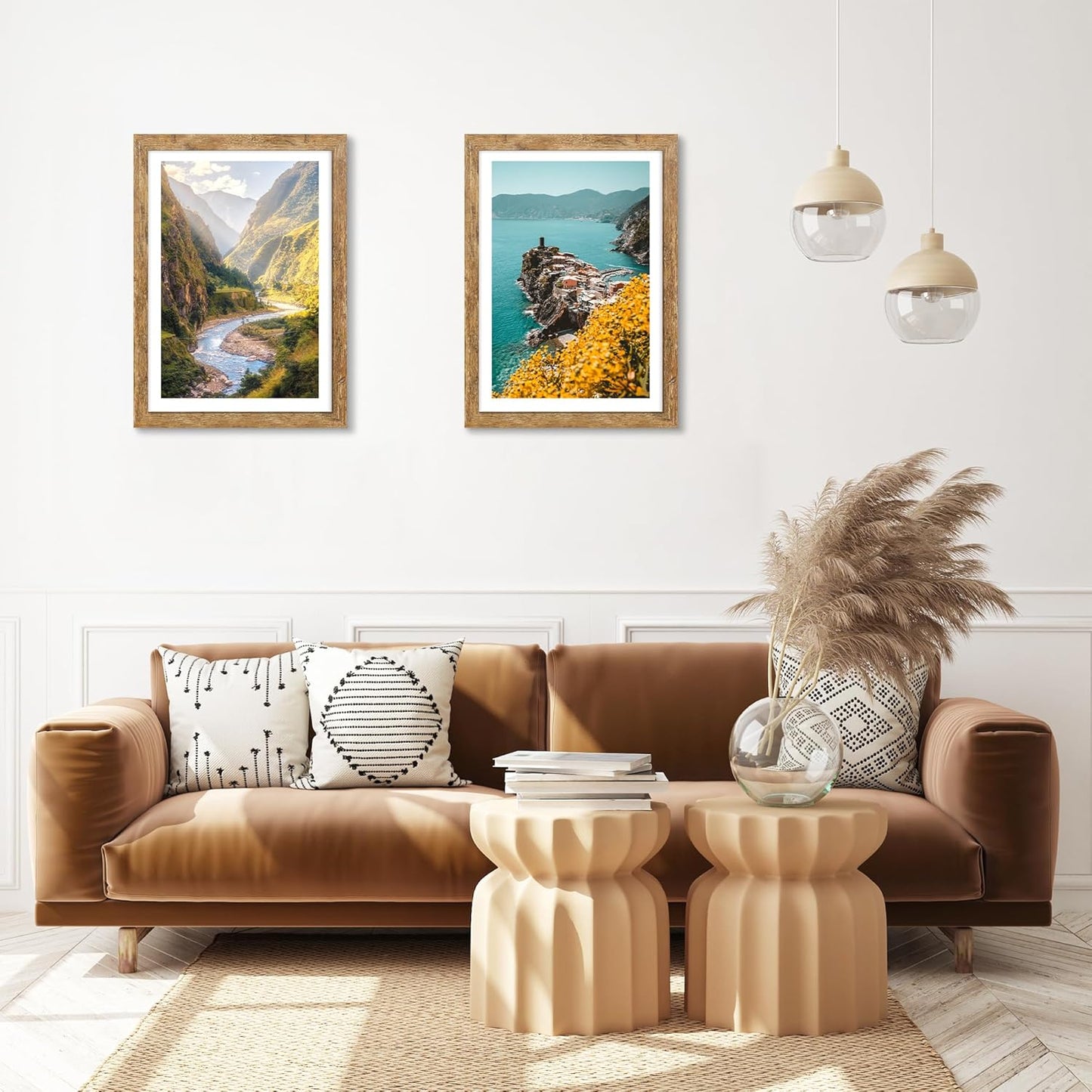 iRahmen 14x20 Picture Frame Set of 2, Brown Rustic Wood Poster Frame with Plexiglass, Display 12x18 Pictures with Mat or 14 x 20 Without Mat for Horizontal or Vertical Wall Mounting