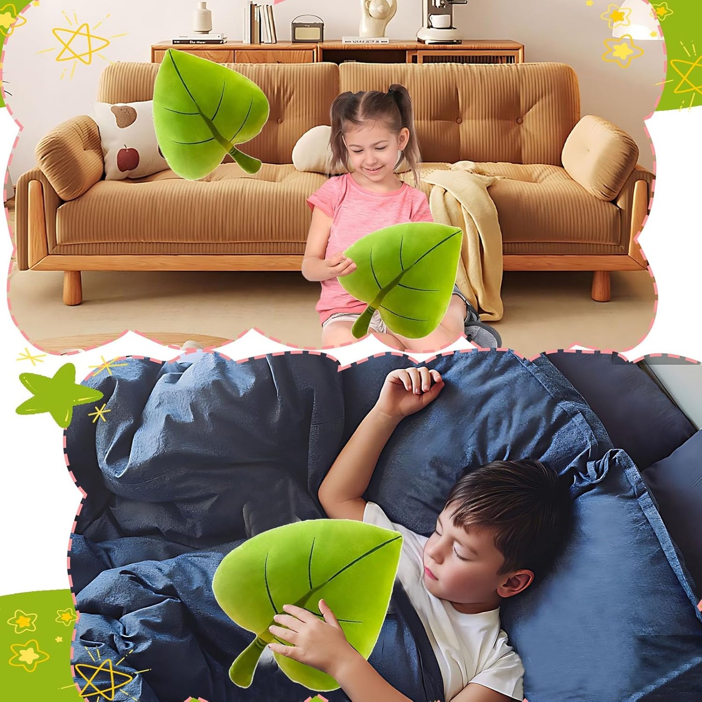 Leaf Pillow,Green Stuffed Plant Plush Leaf Shaped Cushion Pillow Decor,19.7"