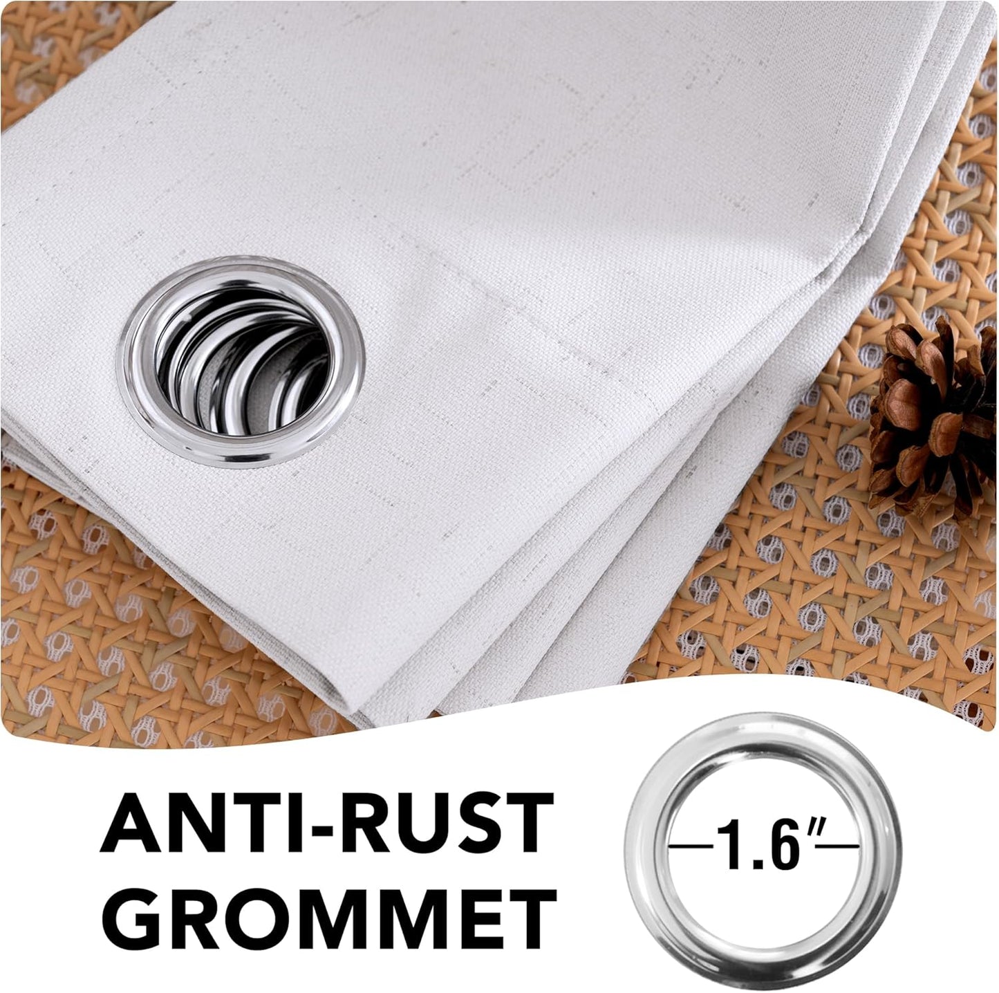 H.VERSAILTEX Linen Blackout Curtains 54 Inches Long 100% Blackout Thermal Insulated Textured Linen Look Curtain Draperies Anti-Rust Grommet, Energy Saving with White Liner, 2 Panels, Bright White