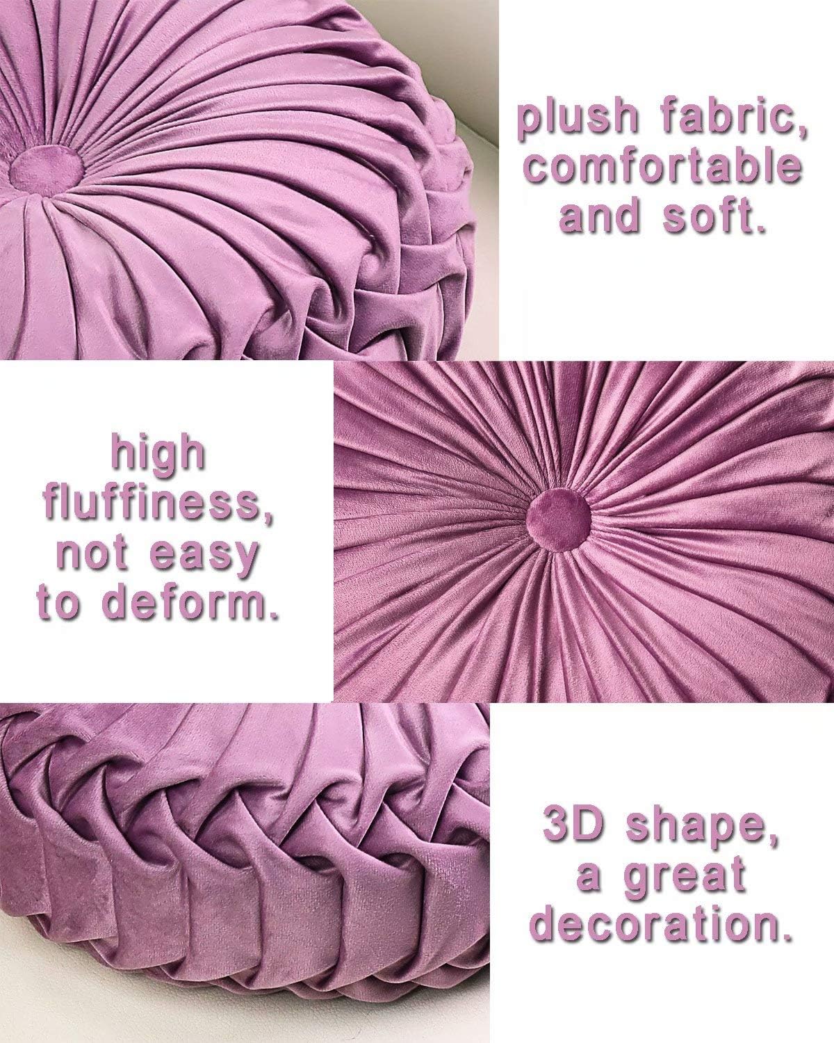 HLOVME Throw Pillow for Couch Decorative 3D Pumpkin Round Velvet Cushion for Sofa Bed Chair Floor 15"X15", Light Purple