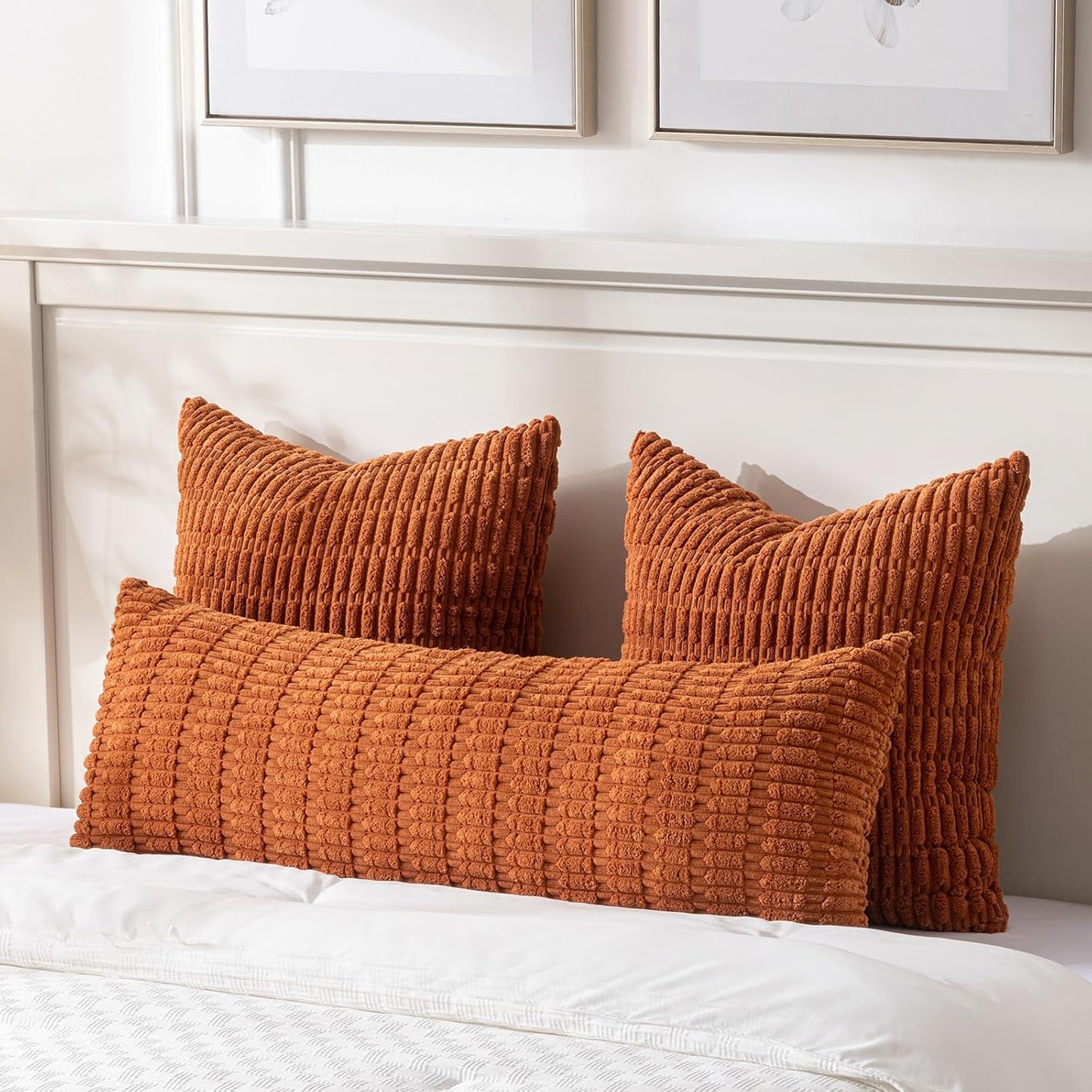 Fancy Homi Rust Long Long Body Lumbar Decorative Throw Pillow Covers 20x54 Inch for Bed Couch Bedroom Bench, Soft Corduroy Rectangle Solid Pillow Case, Terracotta Rustic Farmhouse Boho Room Decor