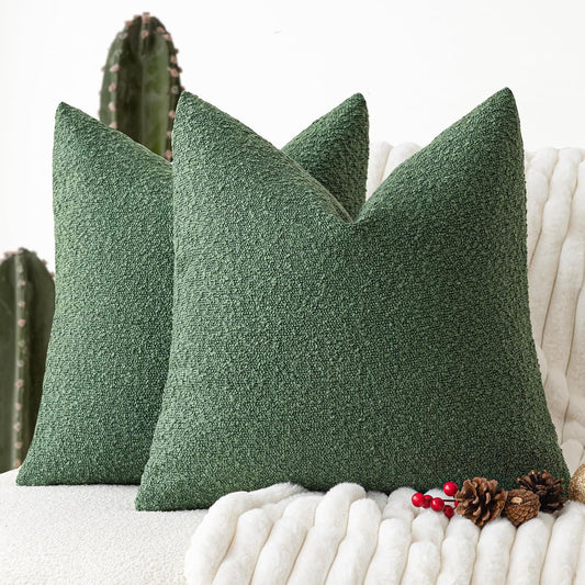 Foindtower Pack of 2 Textured Boucle Throw Pillow Covers Accent Solid Pillow Cases Cozy Soft Decorative Couch Cushion Case for Chair Sofa Bedroom Living Room Home Decor 18 x 18 Inch Hunter Green