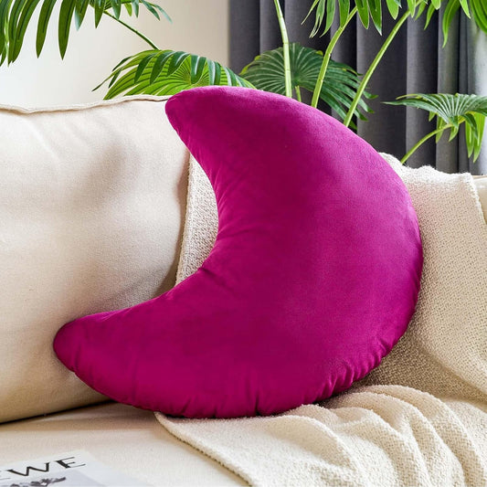 Fuchsia Moon Pillow, 19.6" Cute Soft Velvet Half Moon Shape Plush Decorative Throw Pillows Cushions Room Decor for Couch Bedroom Living Room