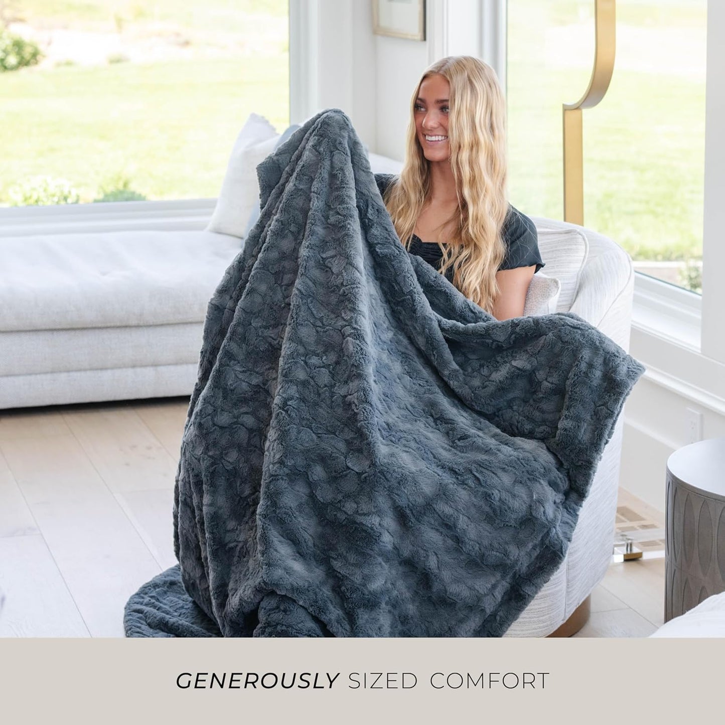 GRACED SOFT LUXURIES Charcoal Faux Fur Throw Blanket | Ultra Soft & Fluffy 50x60 inches | Cozy, Thick & Warm | Perfect for Bed or Couch | Kids & Adults