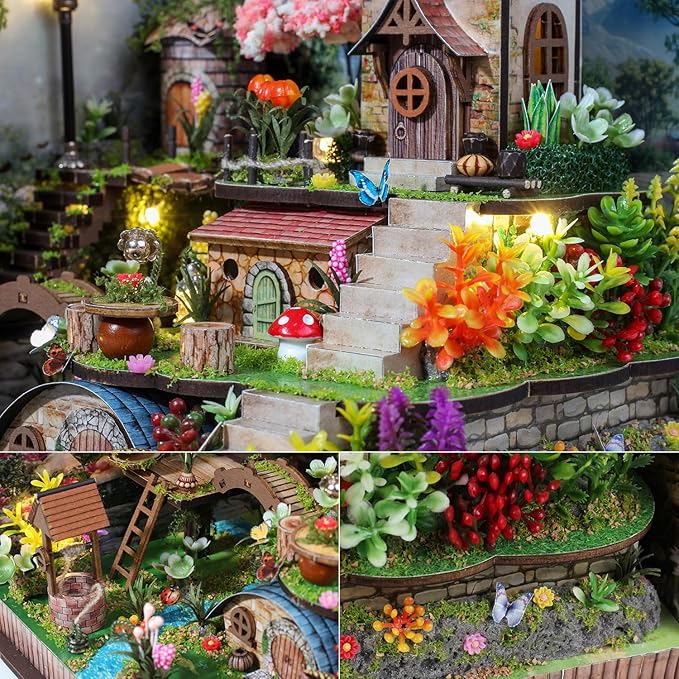 TuKIIE DIY Miniature House Kit with Furniture, 1:24 Scale Creative Room Mini Wooden Dollhouse Book Nook Plus Dust Proof & Music Movement for Kids Teens Adults(Whispering Woods)