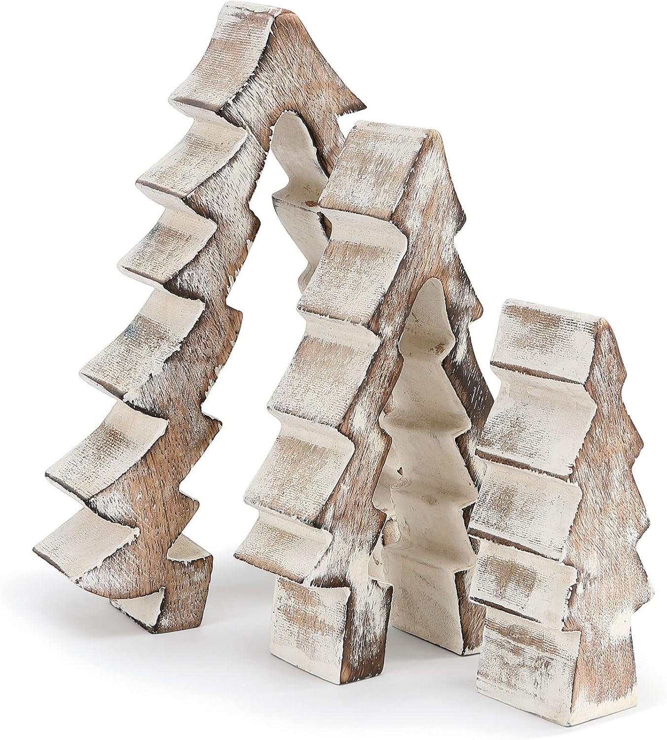 DEMDACO Nesting Trees Whitewashed 8 x 6 Mango Wood Christmas Collectible Figurine