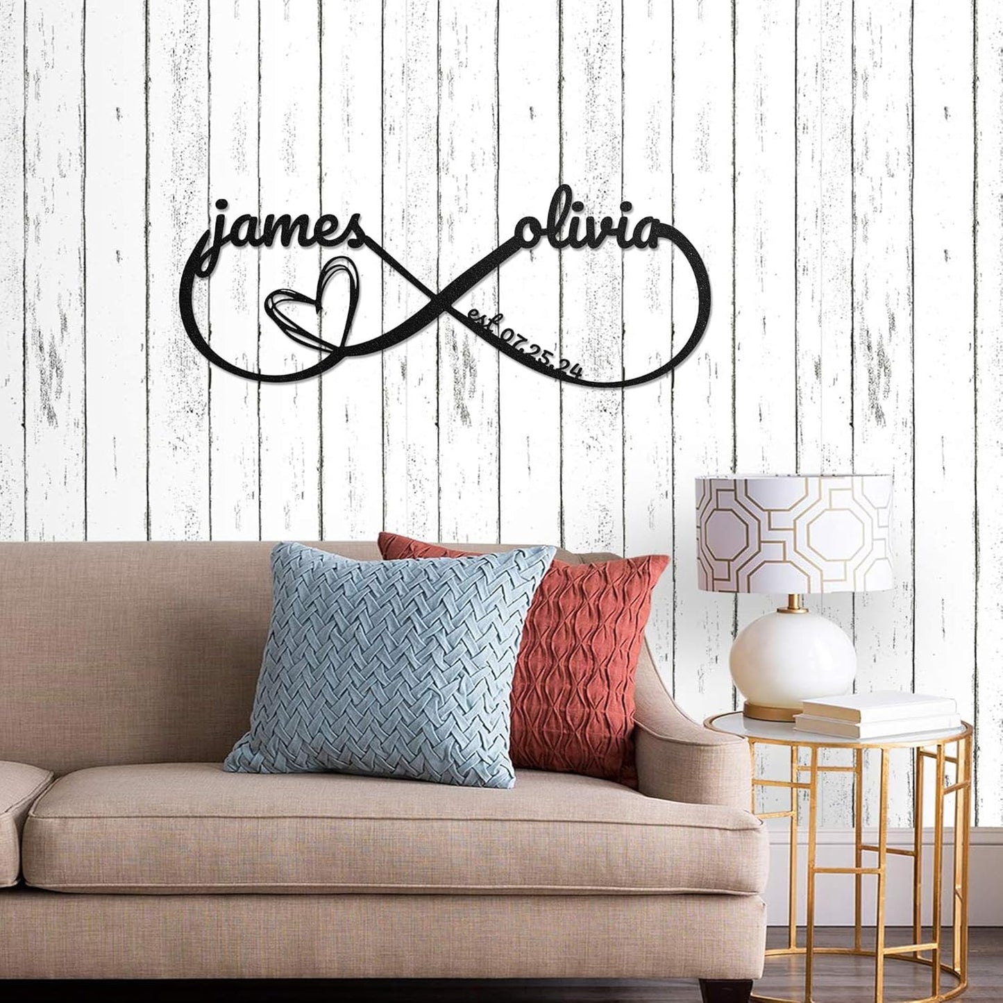 LULLBABYMALL Personalized Love Metal Sign - Customized Names and Date Wall Art, Infinity Metal Signs for New Home, Wedding, Couple, Christmas