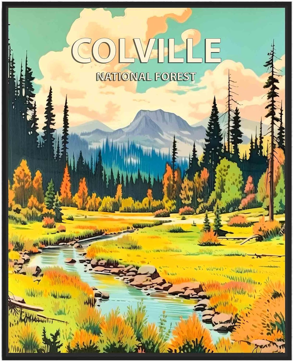 Colville National Forest Poster Art Print Retro Mountain Wall Art Poster Vintage Decor Nature Recreation Wilderness Wildlife Decoration, Outdoor Adventure Scenic Beauty Artwork. (Colville National