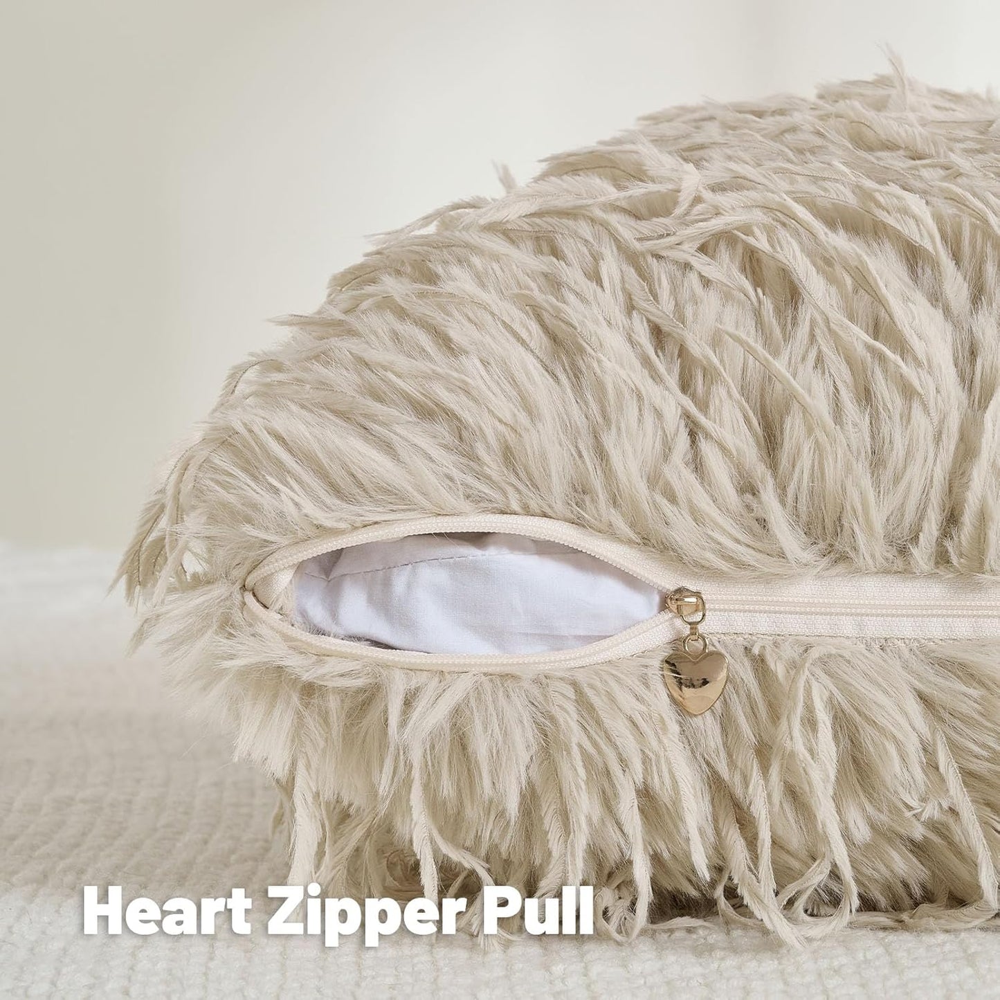 FUTEI Beige Decorative Throw Pillow Covers 20x20 Inch Set of 2,Soft Fluffy Faux Feather Texture Cushion Cases,Modern Home Luxury Decor for Couch Bed Living Room