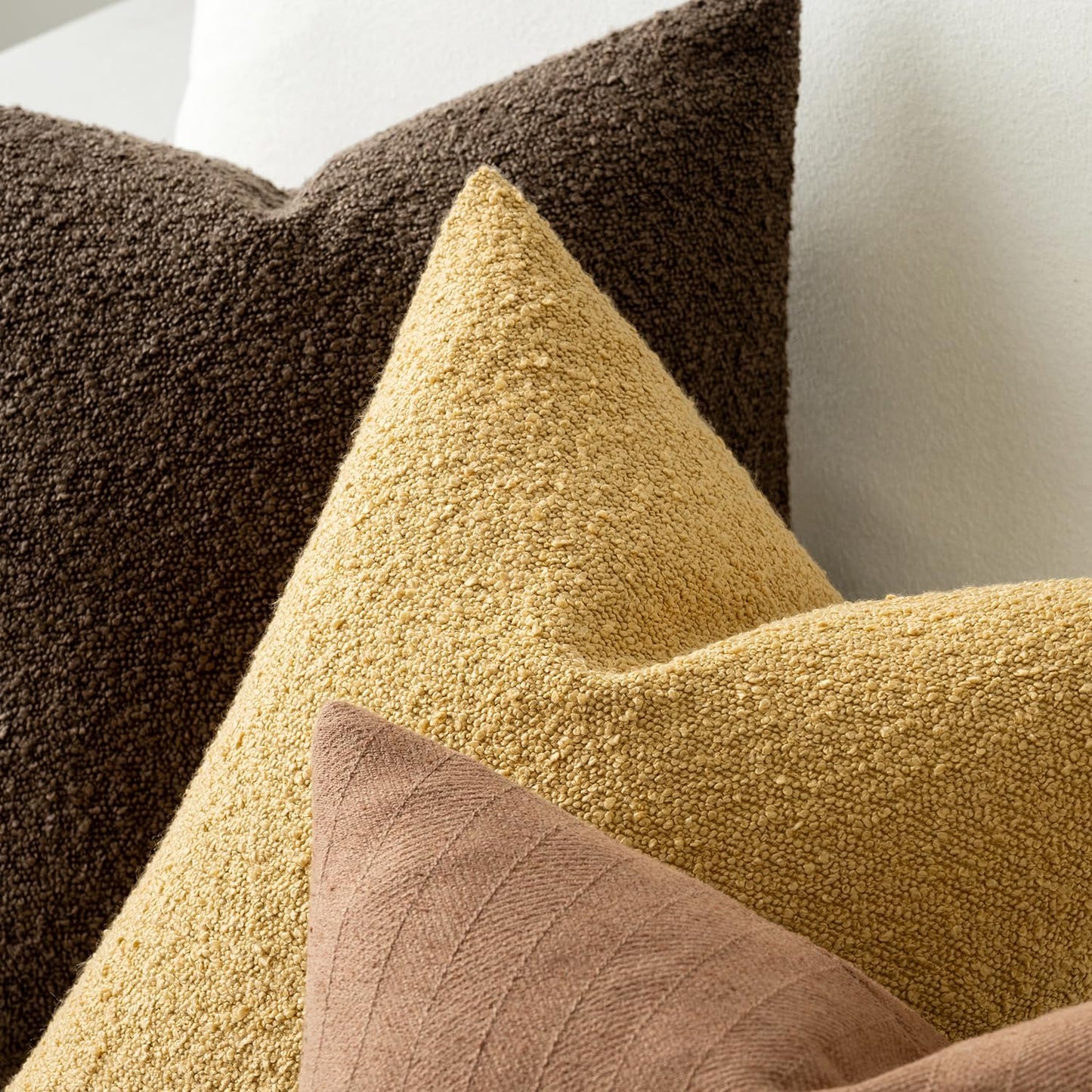 MIULEE 18x18 Inch Decorative Pillow Covers for Couch Bed Set of 2 Textured Boucle Neutral Winter Throw Pillows Gold Accent Solid Cushion Pillowcases Sofa Livingroom Home Decor