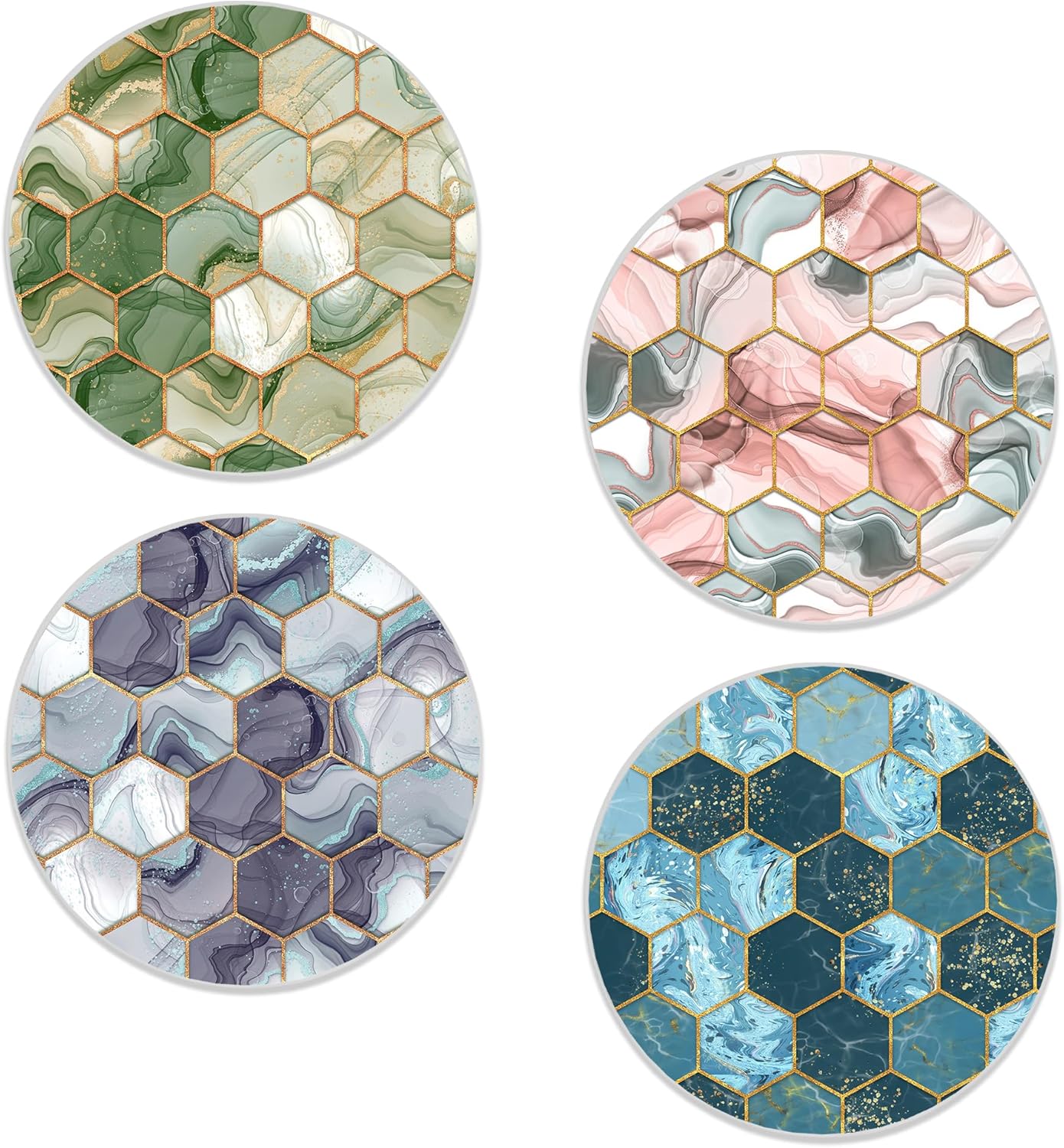 Drinks Coasters Set of 4, Marble Pattern Round 4" Cup Coasters, Absorbent Ceramic Stone Coasters with Cork Base, Cute Coasters for Table Home Décor, Ideal Gifts for Women Men