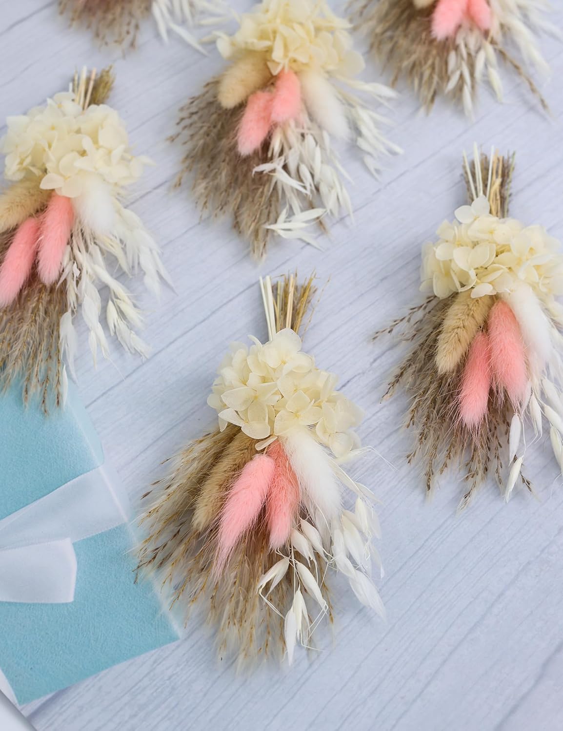 Mini Dried Flower Bouquet (Pack of 6), Dried Flower Bouquet for Bohemian Wedding Table Centerpieces, Dried Pampas Grass. (Blush)