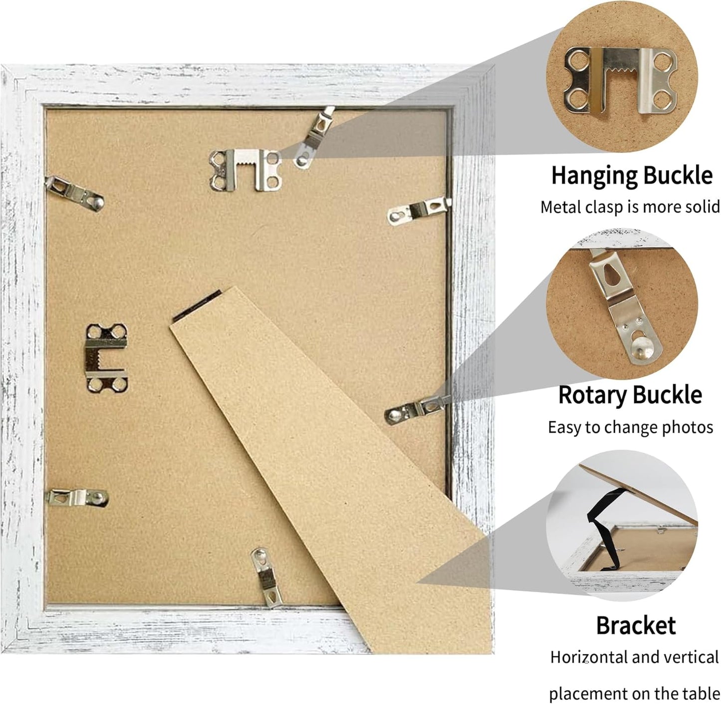 iRahmen 8x10 Picture Frame Set of 2, Distressed White Wood Photo Frame with Real Glass, Display Pictures 5x7 with Mat or 8 x 10 without Mat for Tabletop or Wall Mounting