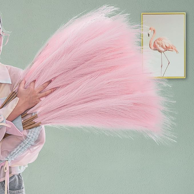 38" Faux Pampas Grass - 10 Stem Tall Pink Decor Artificial Fluffy Pampas Grass for Boho Home Wedding & Mothers Day