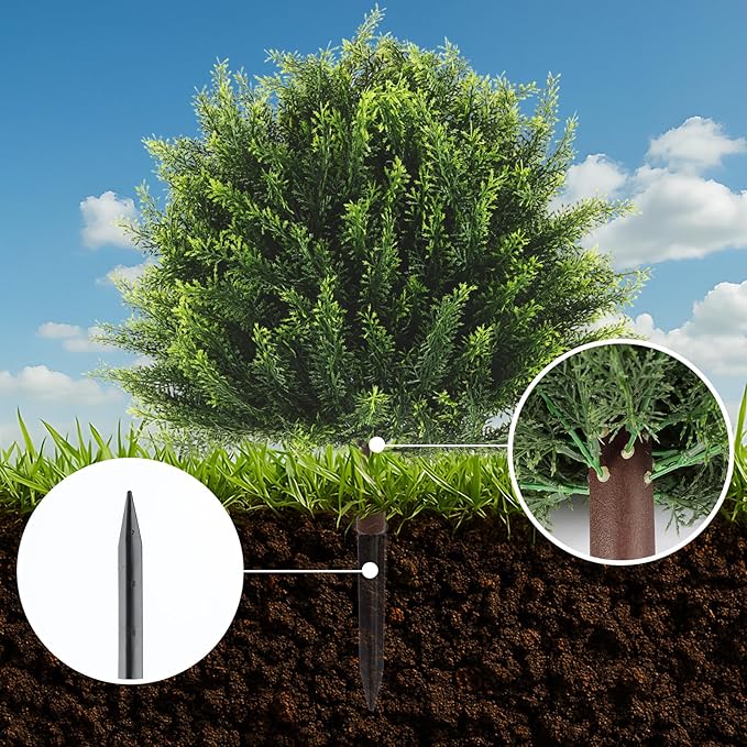 24" Artificial Plants Topiary Cedar Tree Indoor, Set of 2 Faux Plants Outdoor UV Resistant Fake Shrubs for Front Porch Garden Decor with Ground Spike
