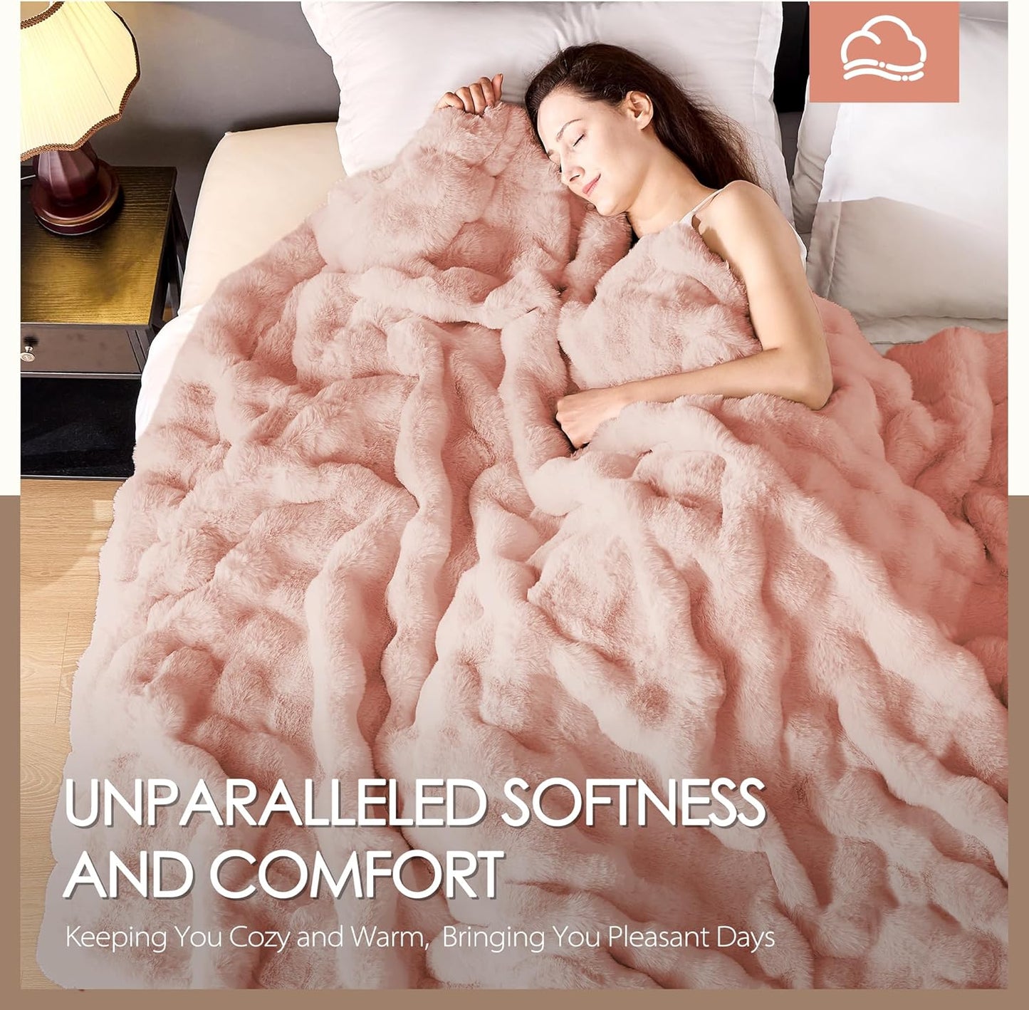 Luxury 1000GSM Faux Rabbit Fur Throw Blanket, Super Heavy Warm Cozy Blankets for Couch Bed Sofa, Bubble Plush Fuzzy Elegant Soft Reversible Mink Blanket for Living Room Bedroom, Pink