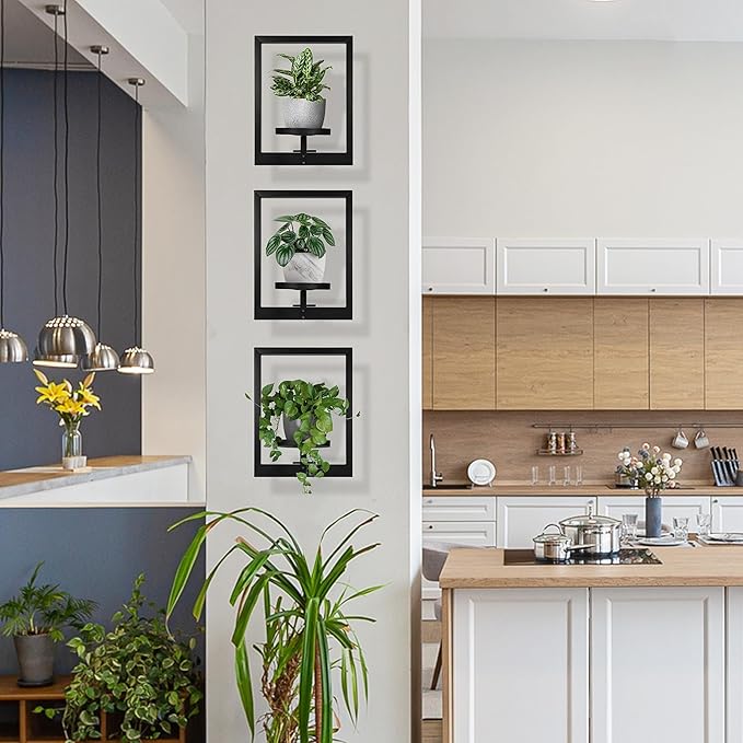 Heavy-Duty Wall Planters for Indoor Plants, Modern Metal Hanging Plant Holders, Picture Frame Wall Plant Shelves for Living Room, Balcony, Patio, Window Garden Décor, 2-Pack