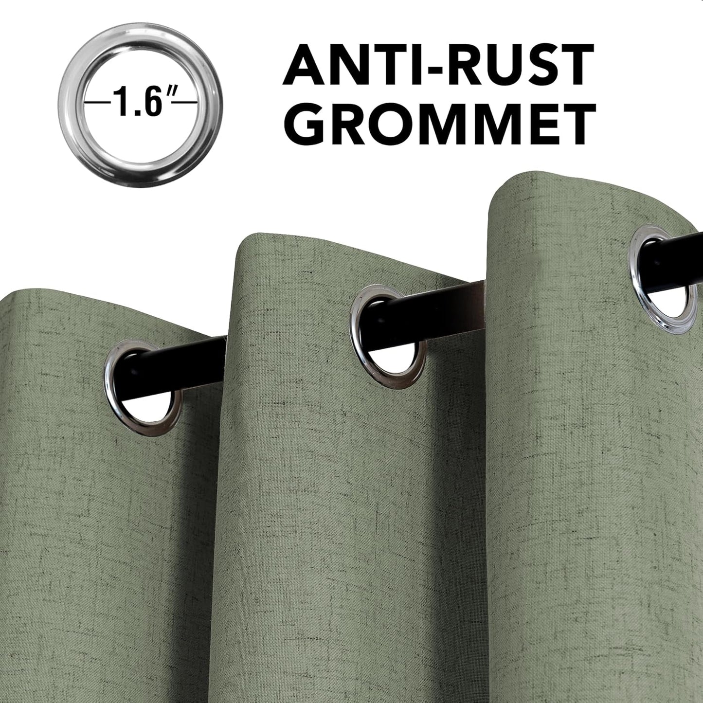 H.VERSAILTEX Linen Curtains 100% Blackout Curtains for Bedroom 108 inch Long Full Light Blocking Nature Linen Blended Window Curtains for Living Room Nickel Grommet (2 Panels, Heathered Dried Sage)