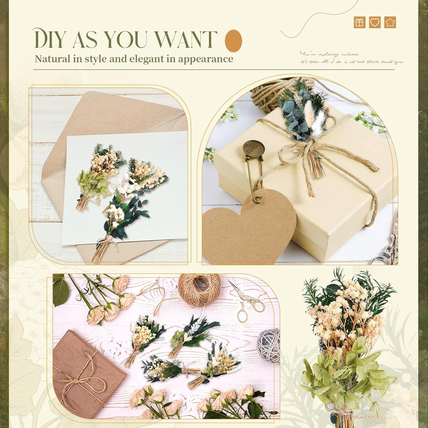 Layhit 24 Pcs Boho Dried Flower Bouquet Mini Wedding Handmade Dry Flowers Decor for Vase Crafts DIY Photo Boutonniere for Men Floral Plant for Bridesmaid Gift Birthday Decor(Greenery)