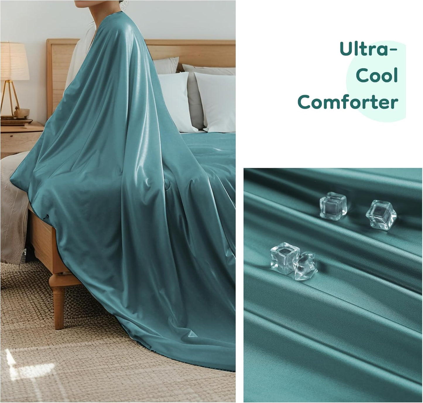 Cooling Comforter King Summer Blanket for Hot Sleepers, Silky-Soft & Cool Fiber, All-Season Comfort, Double-Sided Cold Blanket for Night Sweats, 90" x 108", Forest Green