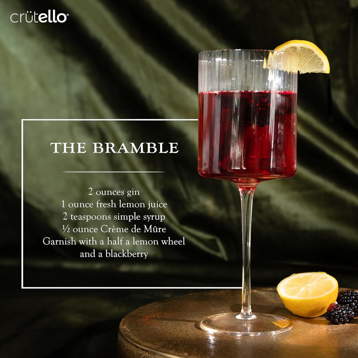 Crutello Square Wine Glasses Set of 4-17.5 oz Unique Fluted Vintage Glasses with Ribbed Texture and Long Stem - Large Modern Red or Fancy White Wine Glass Set, All Purpose