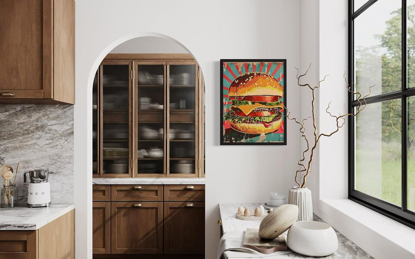 Hamburger Pop Art Poster Print, Vintage Retro Wall Art Decor Paintings Classic Artwork for Bedroom Living Room Decorations. (Hamburger, 24x36 inches (Unframed))