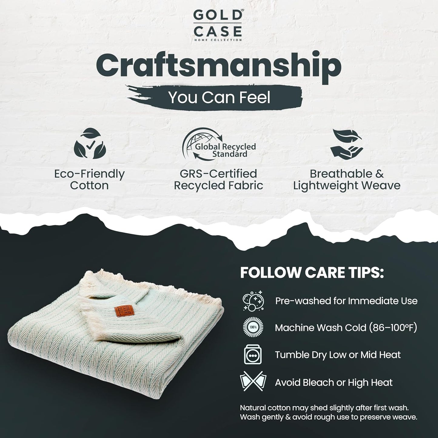 Gold Case Throw Blanket for Couch - 100% Recycled Turkish Cotton Blankets & Throws - Vintage Soft Throw Blankets for Living Room - Boho Decorative Woven Couch Blanket - 50x60 - Aqua