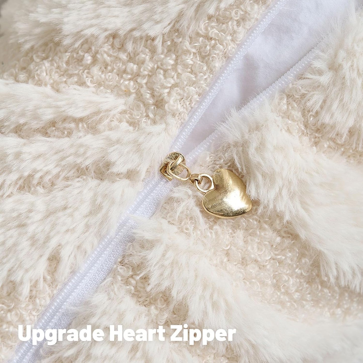 FUTEI Cream Decorative Throw Pillow Covers 22x22 Inch Set of 2,Soft Faux Fur Geometric Shapes Texture Cushion Case,Boho Home Decor for Couch Bed Living Room