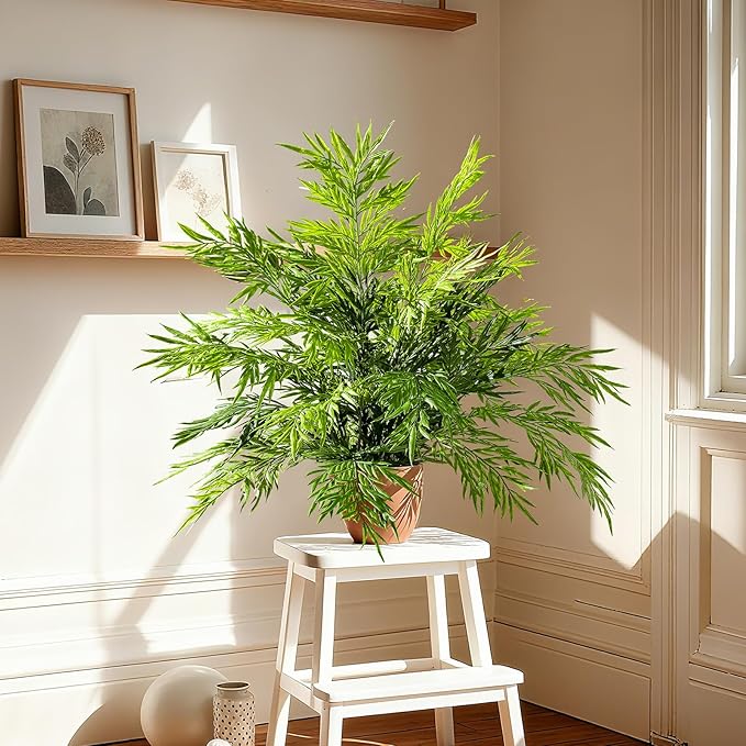 2 Pack Artificial Fern Plants in Pots Artificial Boston Ferns Potted Plants Faux Fern Bush Plant Shrubs Greenery for Outdoor Indoor Porch Patio Farmhouse Garden Living Room Office Table Decor (Type 3)