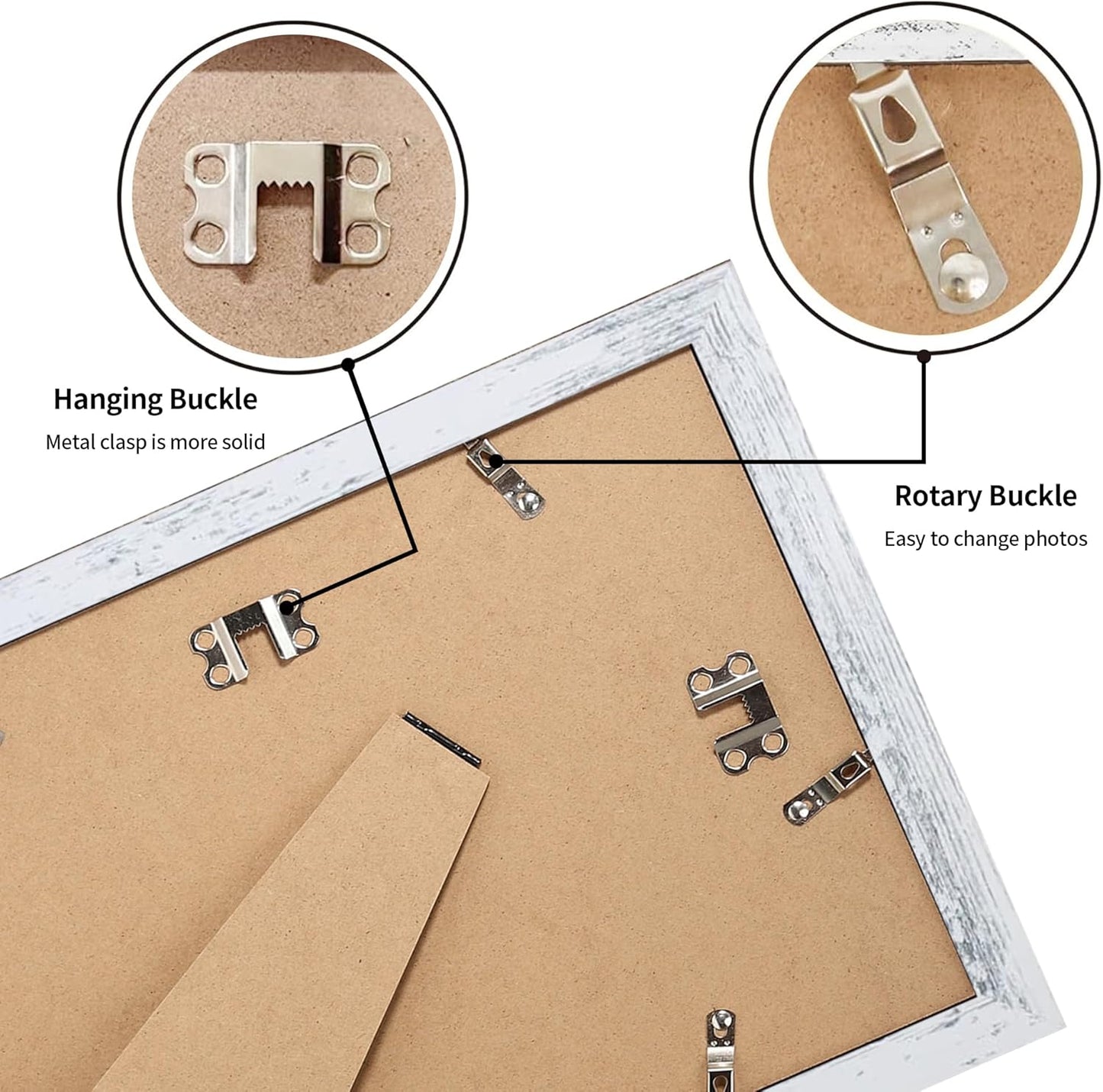 iRahmen 8x12 Picture Frame Set of 2, Distressed White Wood Photo Frame with HD Glass - Display Pictures 6x8 with Mat or 8 x 12 without Mat for Horizontal or Vertical Tabletop and Wall Mounting