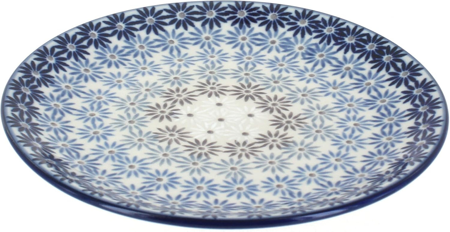 Blue Rose Polish Pottery - Blue Harmony Dessert Plate - 7" Diameter - Beautiful Plate for Cake, Appetizers, or Snacks