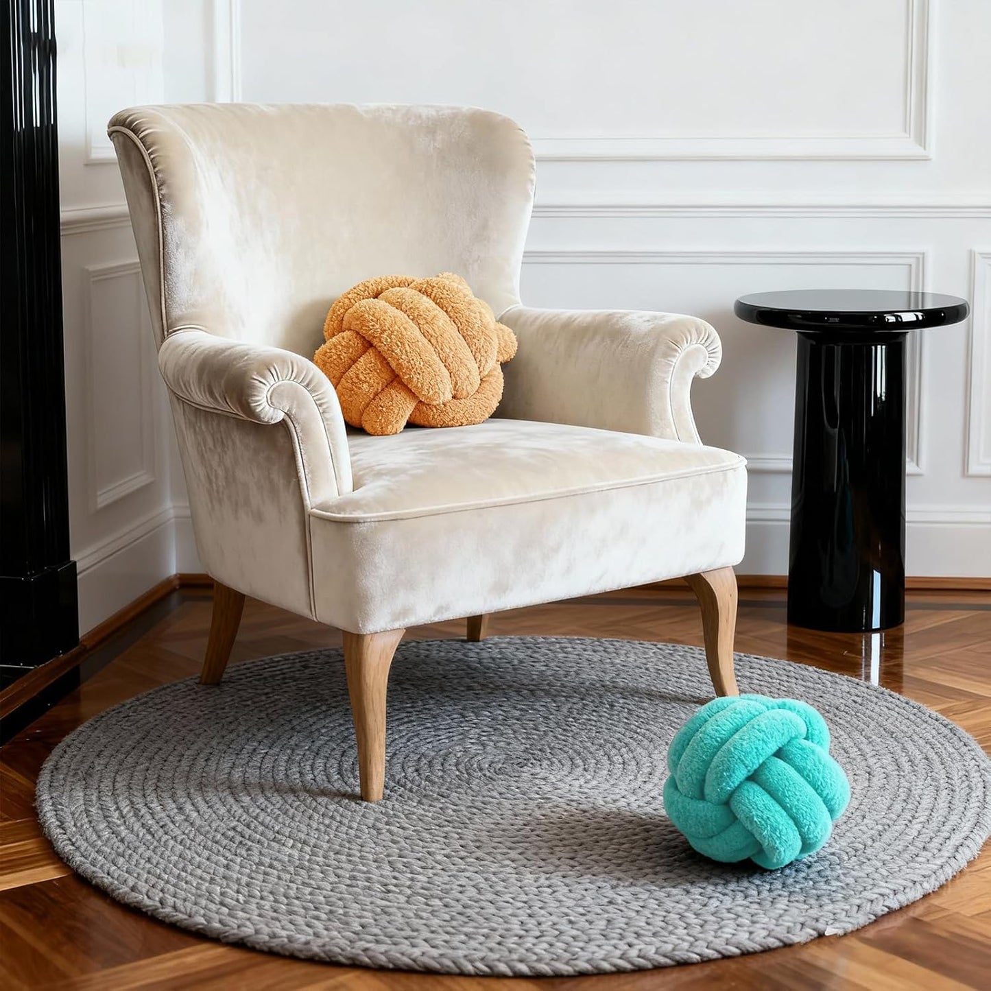 Knot Pillow Ball Plush - Decorative Throw Pillows for Bed Relieve Stress, Round Knot Cushion for Sofa Decor Pet Toy, Khaki 8 inch