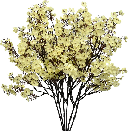 Mandy's Light Yellow Artificial Baby’s Breath Flowers 6 Bundles Silk Gypsophila with Bendable Stems for Fall Centerpiece Wedding Decor and Table Arrangements