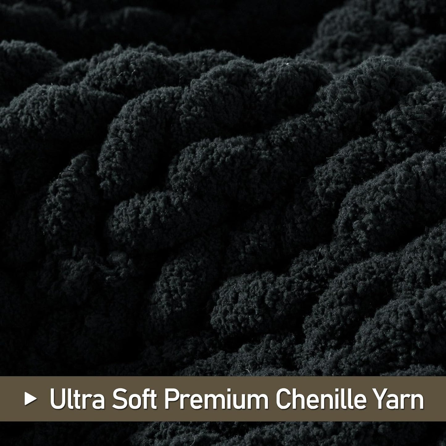 Chunky Knit Throw Blanket 60"X 80", 100% Handmade with Soft Chenille Yarn, 6.7lbs Thick Cable Knitted Blankets, Large Rope Knot Crochet Throws for Couch Sofa Bed Home Decor, Black