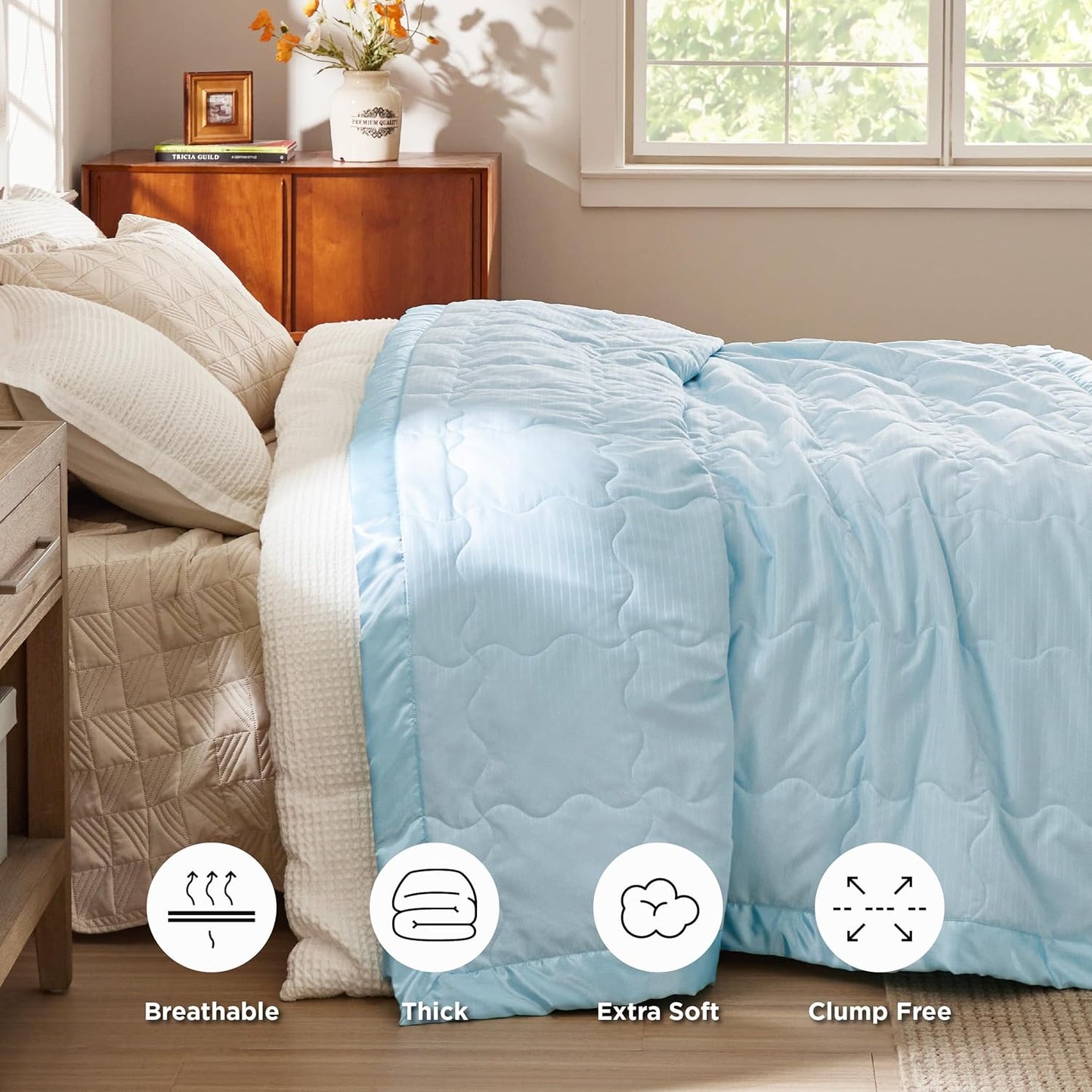 Bedsure Lightweight Blanket for Summer Twin XL Size - Down Alternative Blanket with Satin Trim for Bed, Light Summer Throw Blue, 66x90 Inches