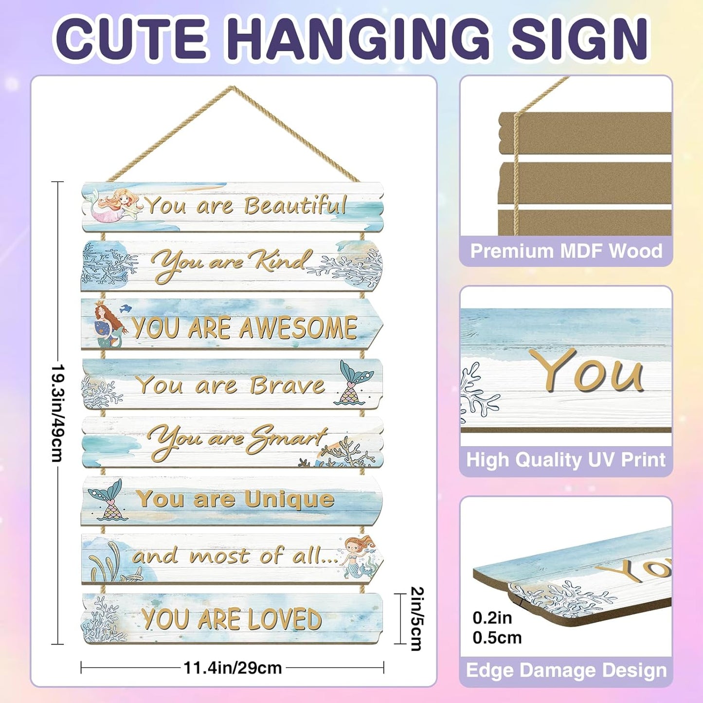 Girls Room Decor Mermaid Wall Decor for Girls Bedroom Inspirational Wall Art for Kids Wall Decorations Little Girl Toddler Room Wood Sign Nursery Room Decor (Mermaid)