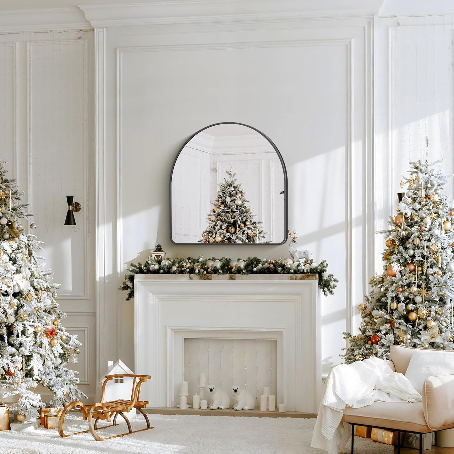 FORBATH Arched Bathroom Mirror 30x30 Inch, Bathroom Mirror Wall Mounted Modern Black Aluminum Frame Decor Dresser Mirror for Bedroom Living Room Entryway, Hanging or Leaning Against Wall