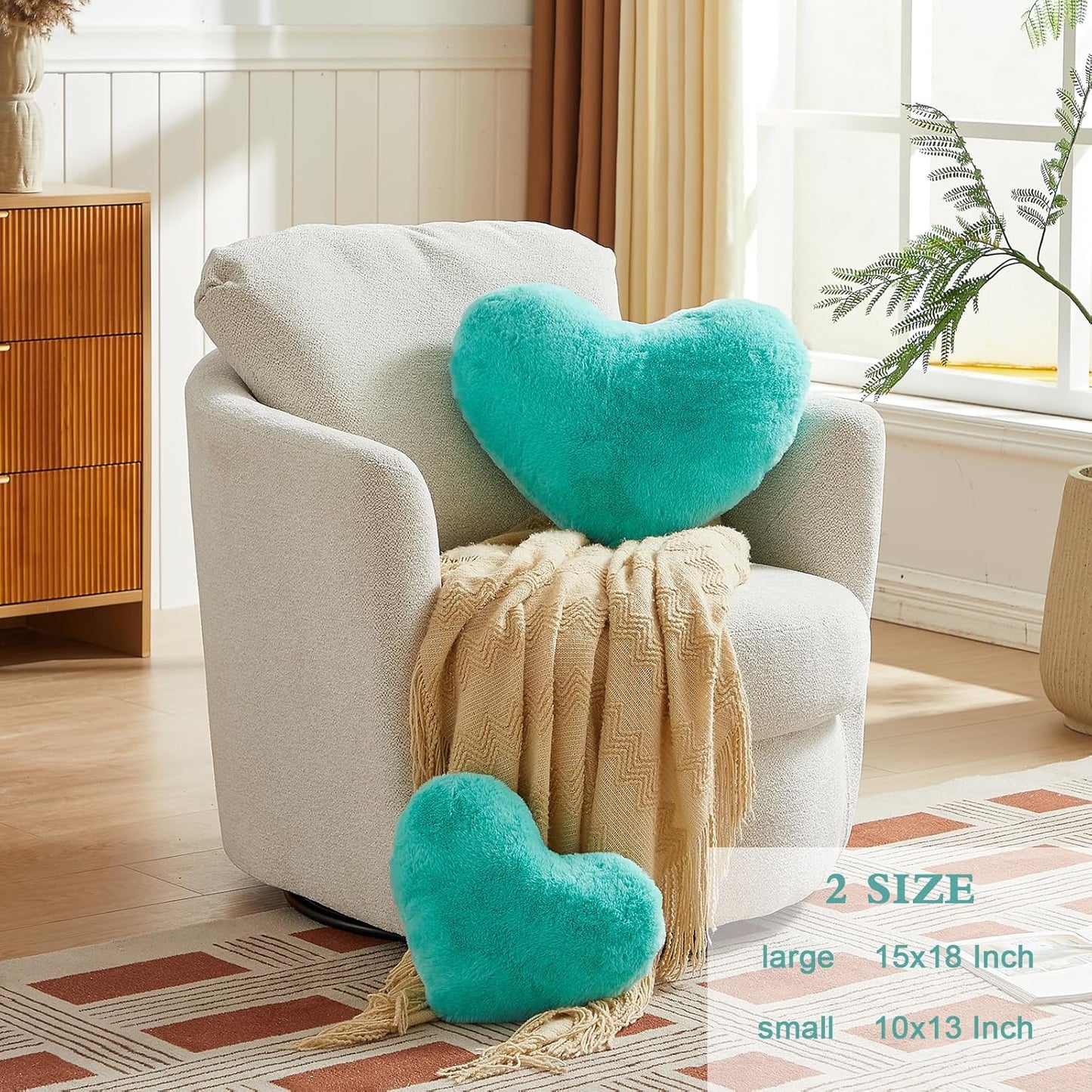 EastTree Heart Pillows, Teal Heart Shaped Pillows, Ultra Soft Extra-Large Fluffy Pillows, Love Throw Pillows Gifts, Women Girls Living Room Decor 15x18 Inch