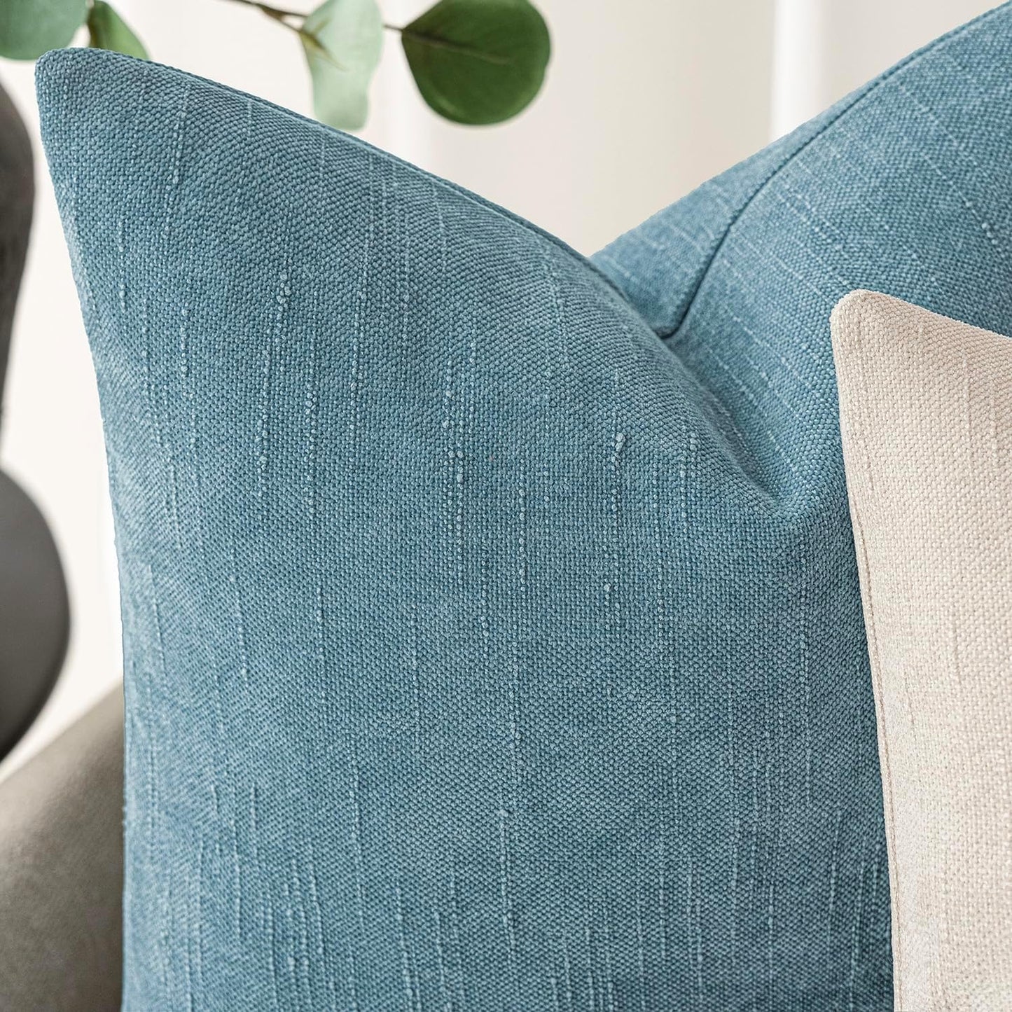 Foindtower Pack of 2 Textured Chenille Throw Decorative Pillow Covers Square Accent Solid Cushion Cover Neutral Farmhouse Pillow Case for Couch Sofa Bedroom Living Room 26x26 Inch,Light Blue