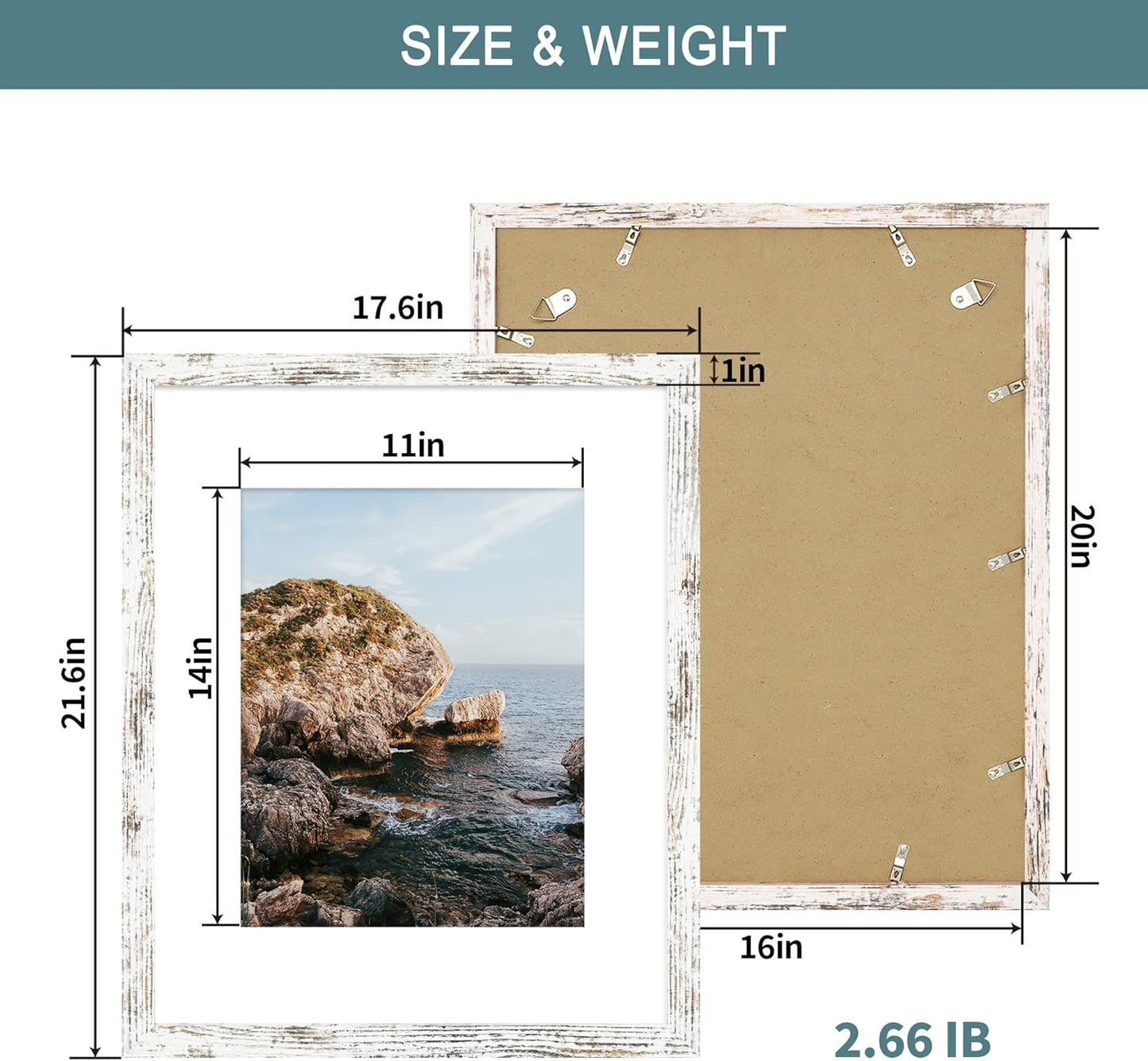 iRahmen 16x20 Picture Frame Set of 2 with Plexiglass, Distressed White Wood Poster Frame Display 11x14 Picture with Mat or 16 x 20 Without Mat for Photo Wall Mounting