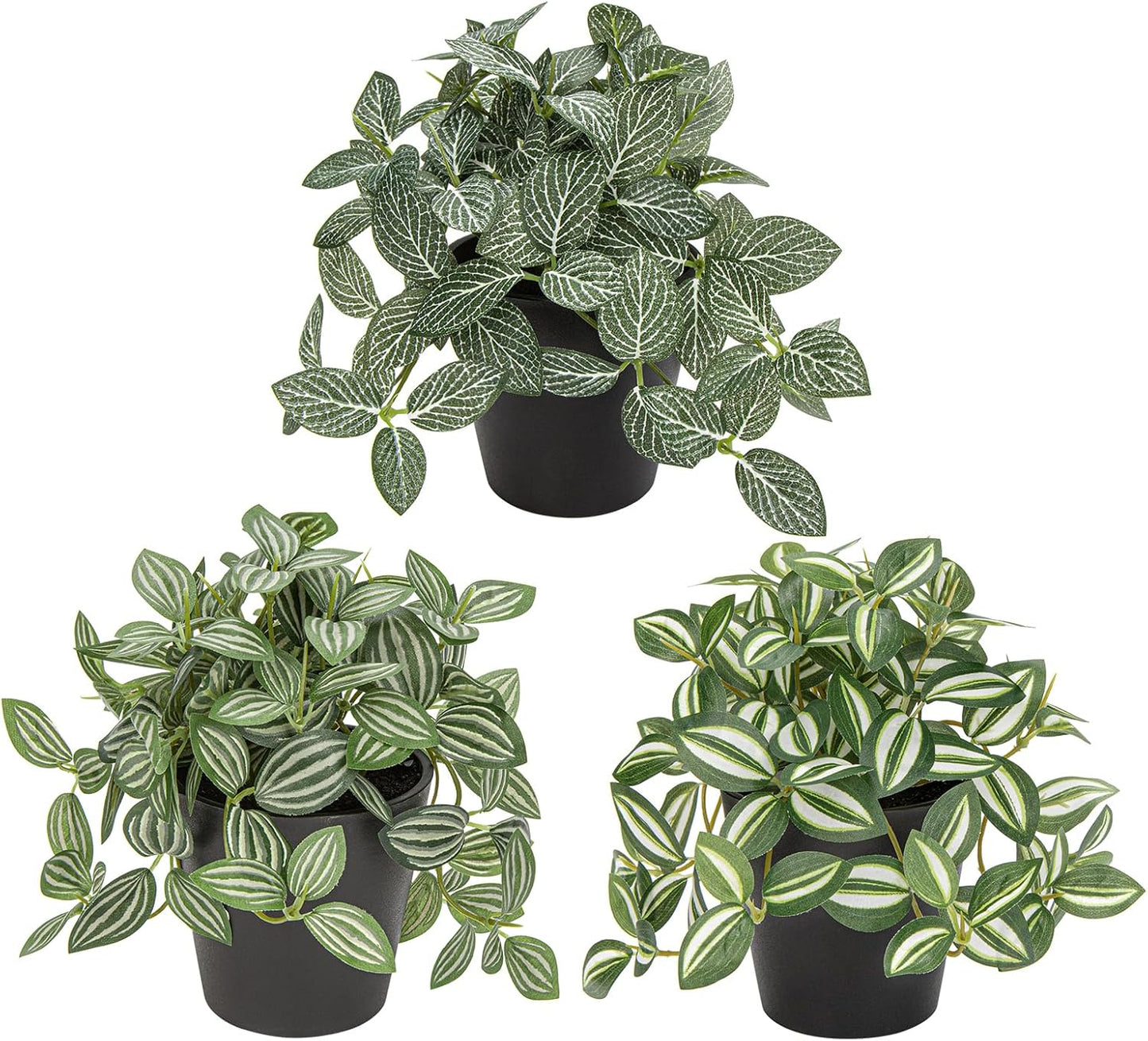 Hollyone Fake Plants 3 Packs Artificial Plants Indoor Faux Plants with Black Plastic Pot Small Fake Potted Plant for Home Aesthetic Living Room Bathroom Desk Shelf Office Decor