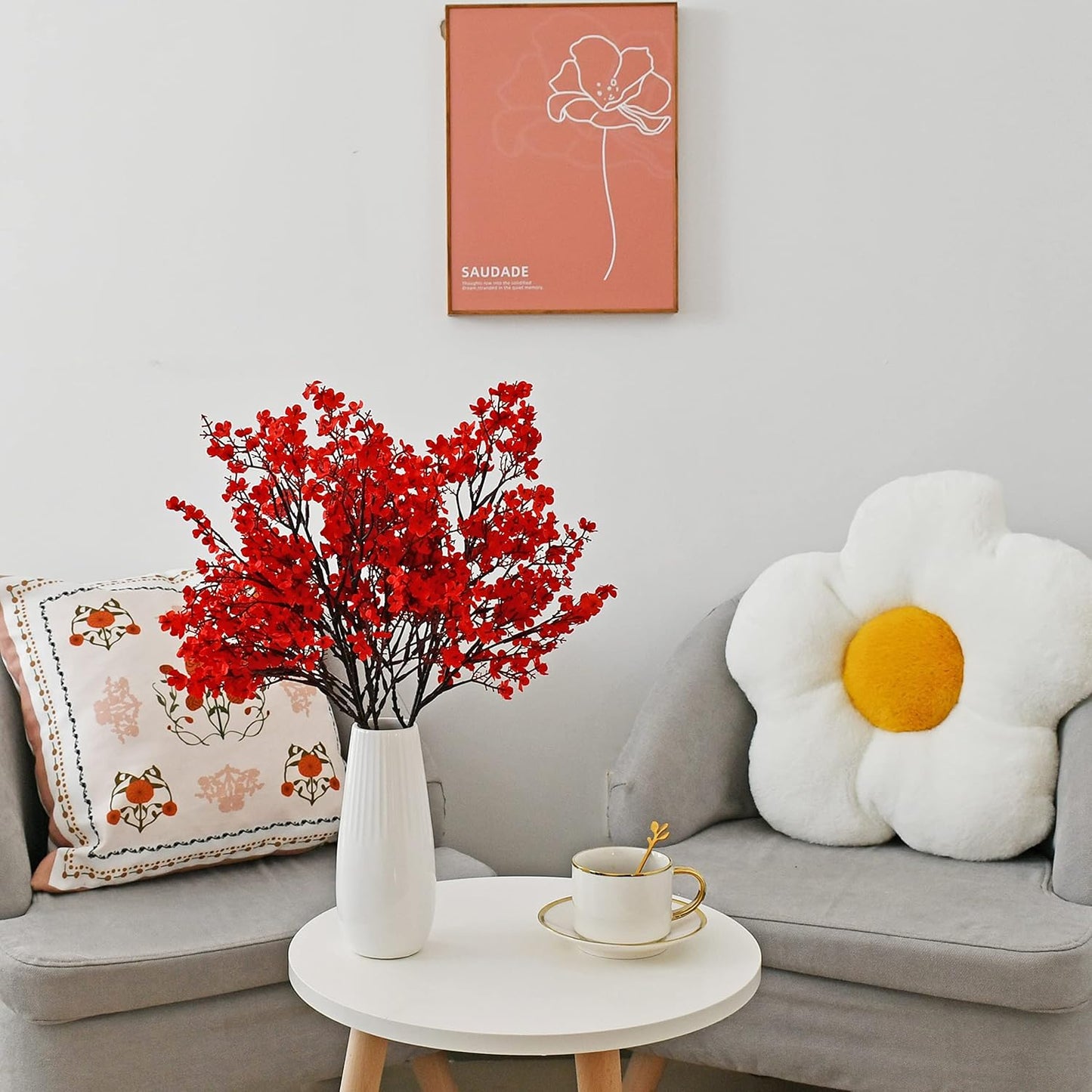 Mandy's Red Artificial Baby’s Breath Flowers 6 Bundles Silk Gypsophila with Bendable Stems for Fall Centerpiece Wedding Decor and Table Arrangements