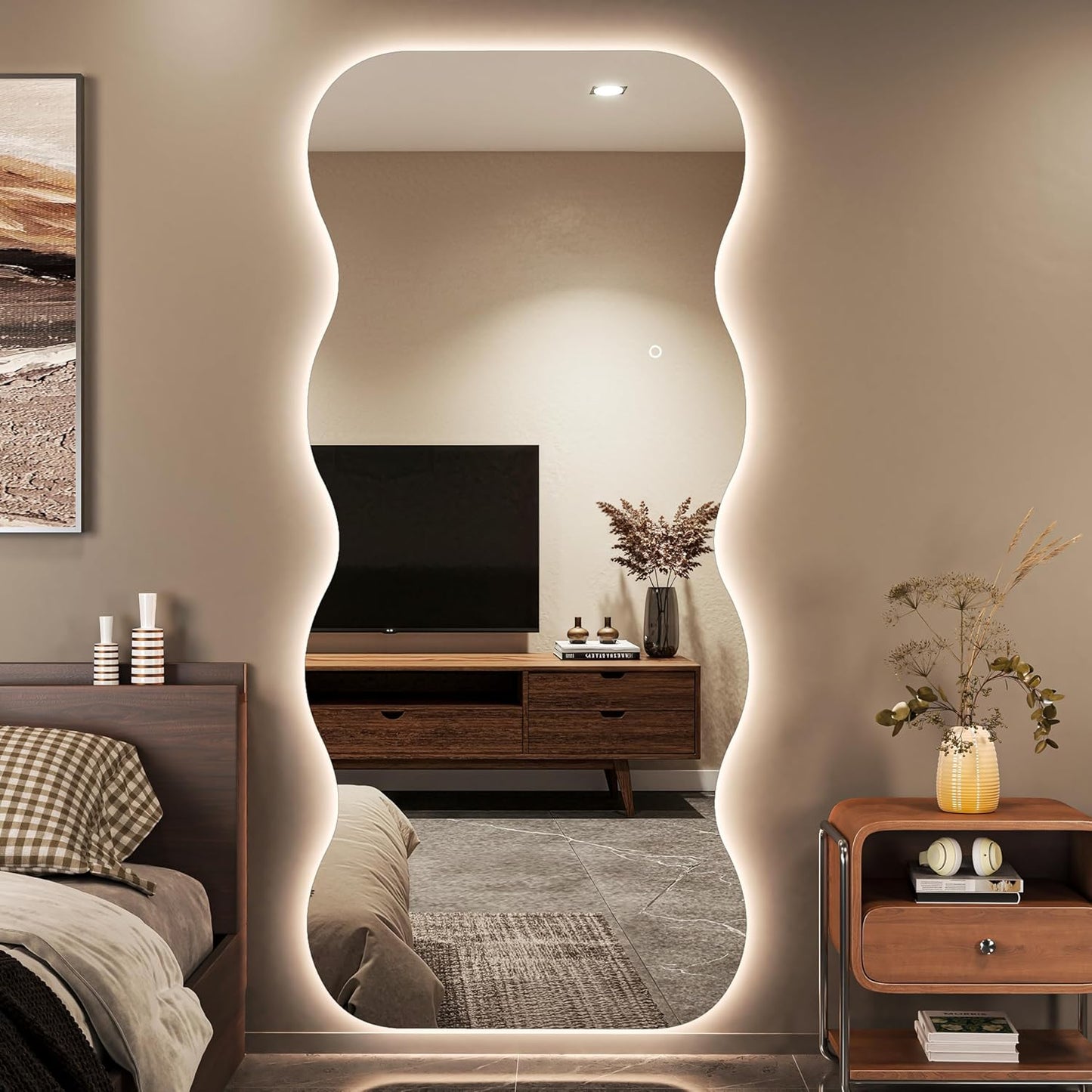 Hasipu Wavy Full Length Mirror with Lights - 71"×31" LED Wavy Floor Mirror, Frameless, Dimmable, Standing or Vertical/Horizontal Wall-Mounted Mirror for Bedroom, Living Room, Cloakroom
