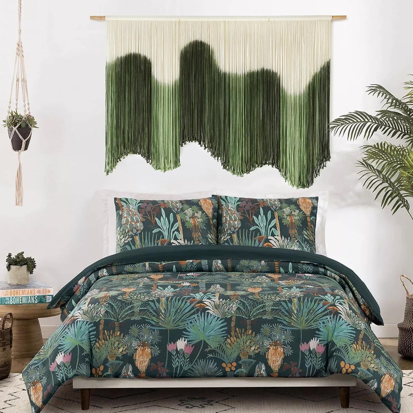 IOWER Large Macrame Wall Hanging Boho Wall Art Green Fiber Dip-Dyed Handmade Macrame Cord for Headboard Bedroom Living Room Fireplace 57" W x 39" L