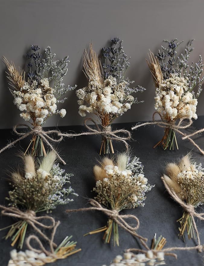 xin's convey Mini Flower Bouquet Set (12pcs), Cake Bouquet, Dried Flower Decoration, Shooting Prop, Envelope Decoration Dried Flower(Primary Colour)