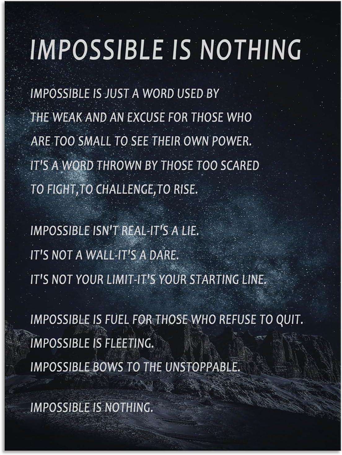 Inspirational Wall Art Office Wall Decor Impossible is Nothing Poster Motivational Quotes Painting Canvas Print Artwork Pictures Framed Home Living Room Decoration Ready to Hang[30''W X 40''H]